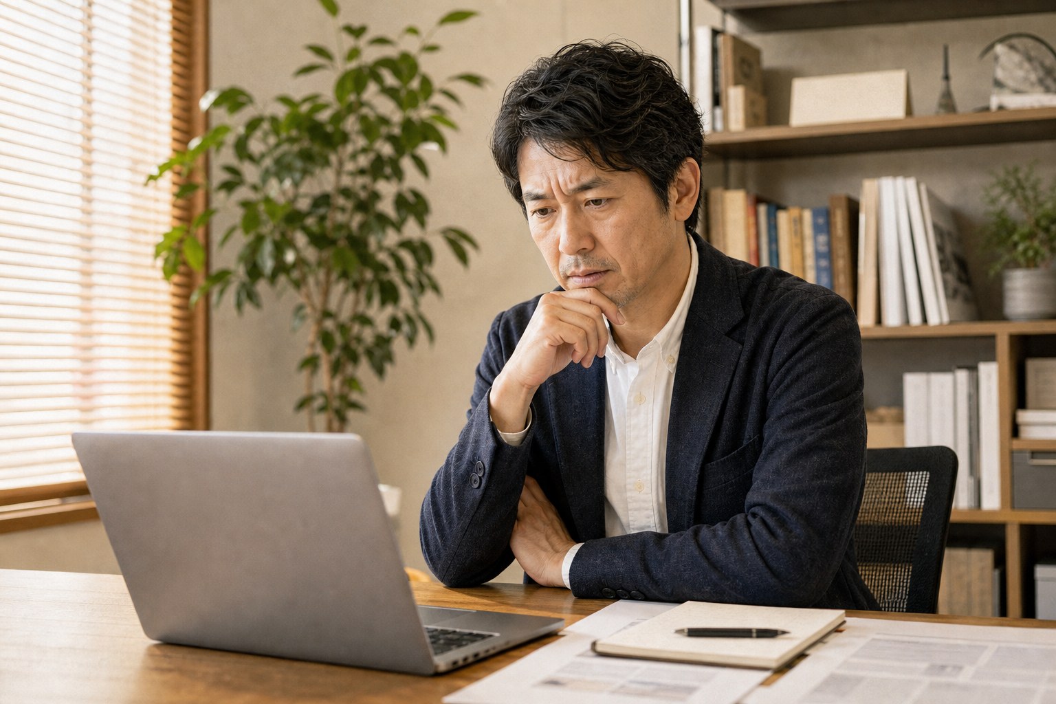 課題を見つめる経営者